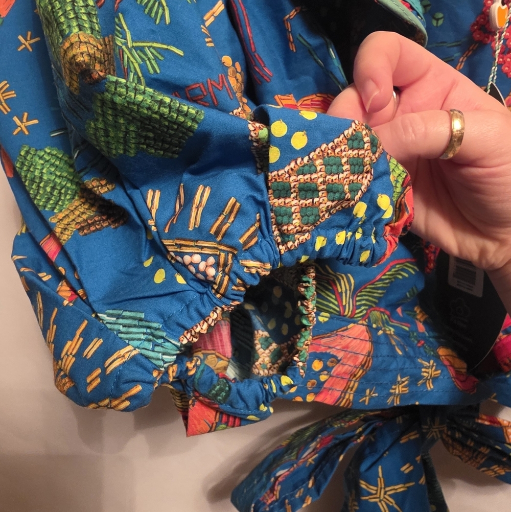 FARM Rio Tropical Tie-Front Puff Sleeve Crop Top - Picture 6 of 6